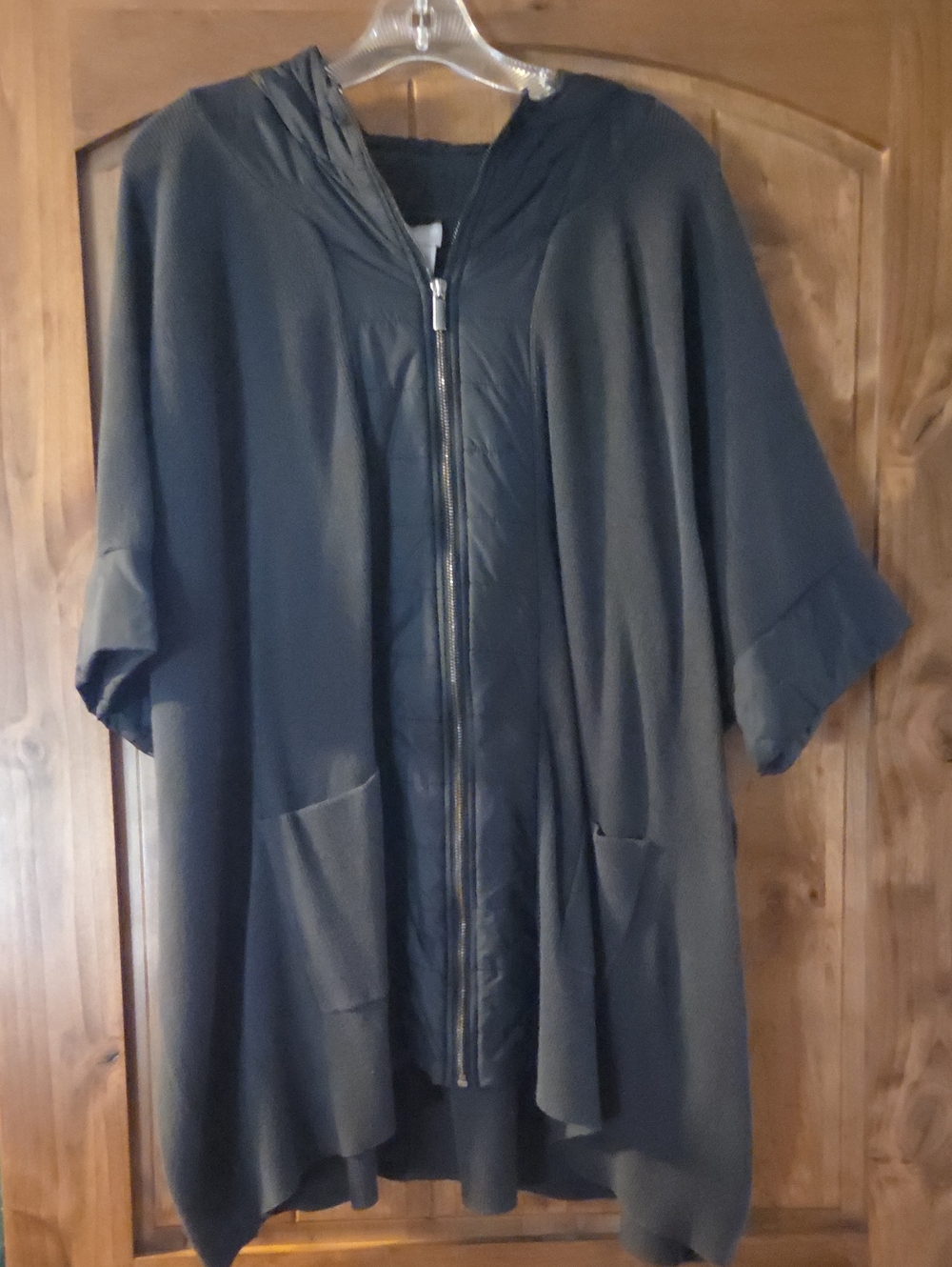Women's Black Hooded Zip Cardigan with Front Pockets